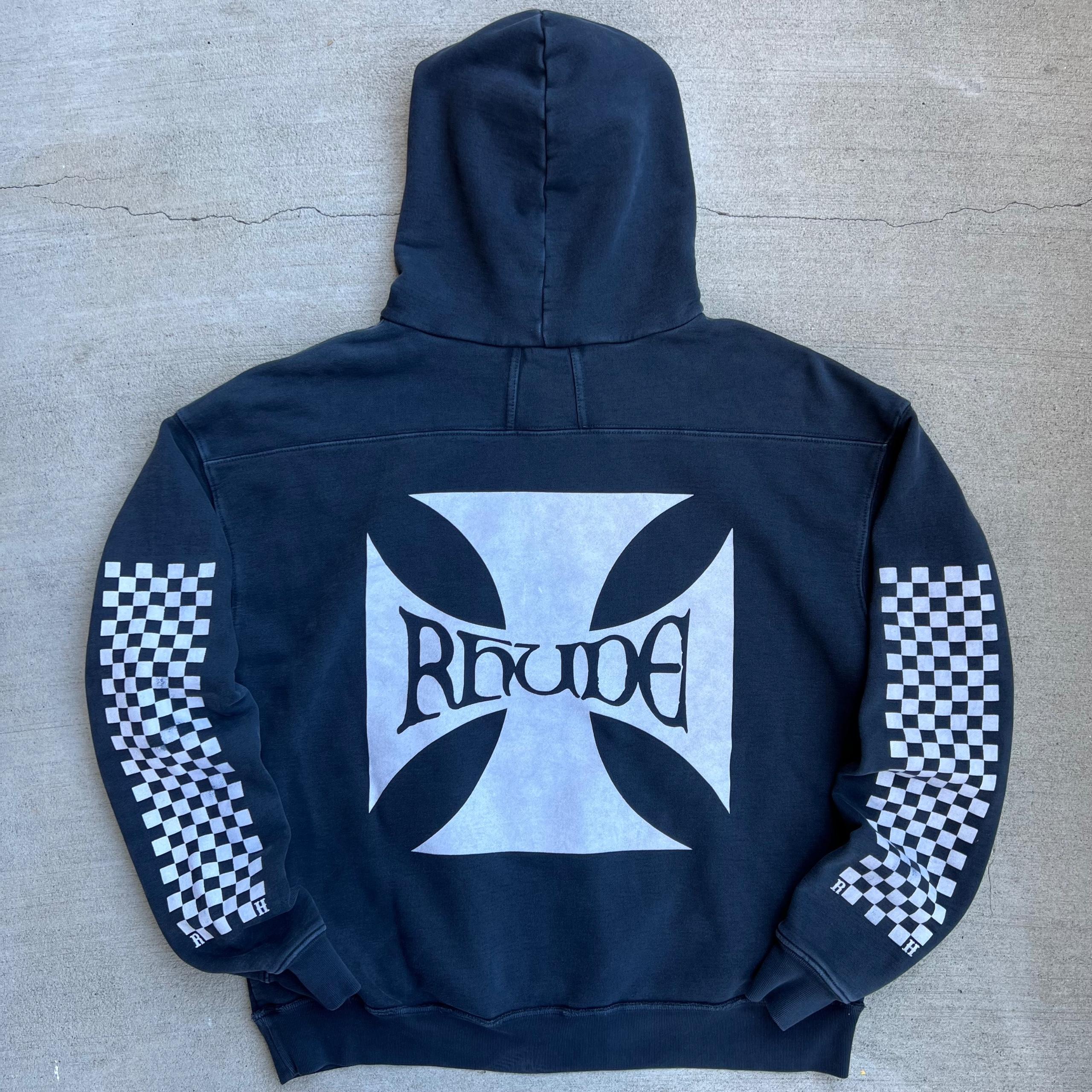 Rhude Biker Cross Hoodie Black