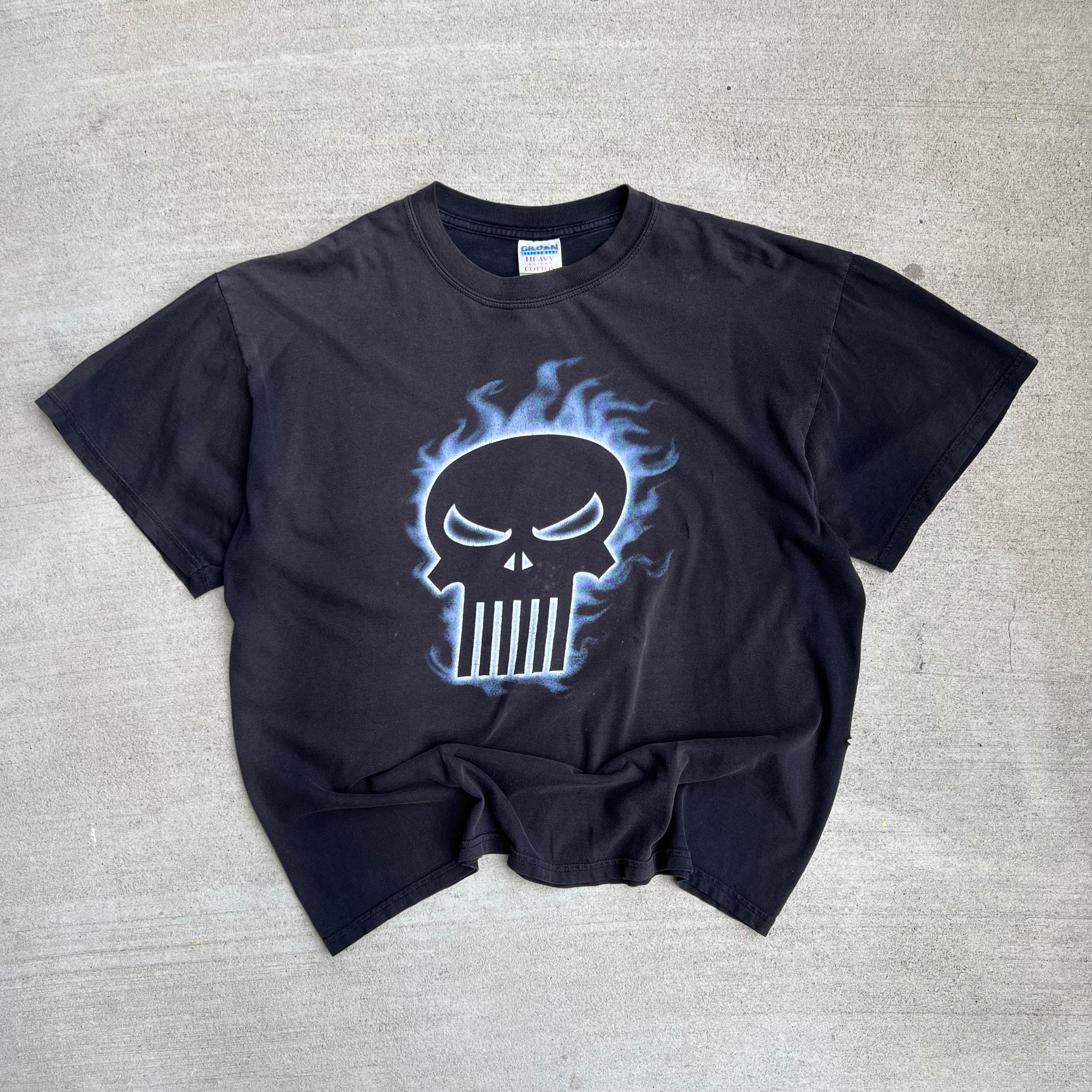 Skull Blue Flame Punisher Black Tee