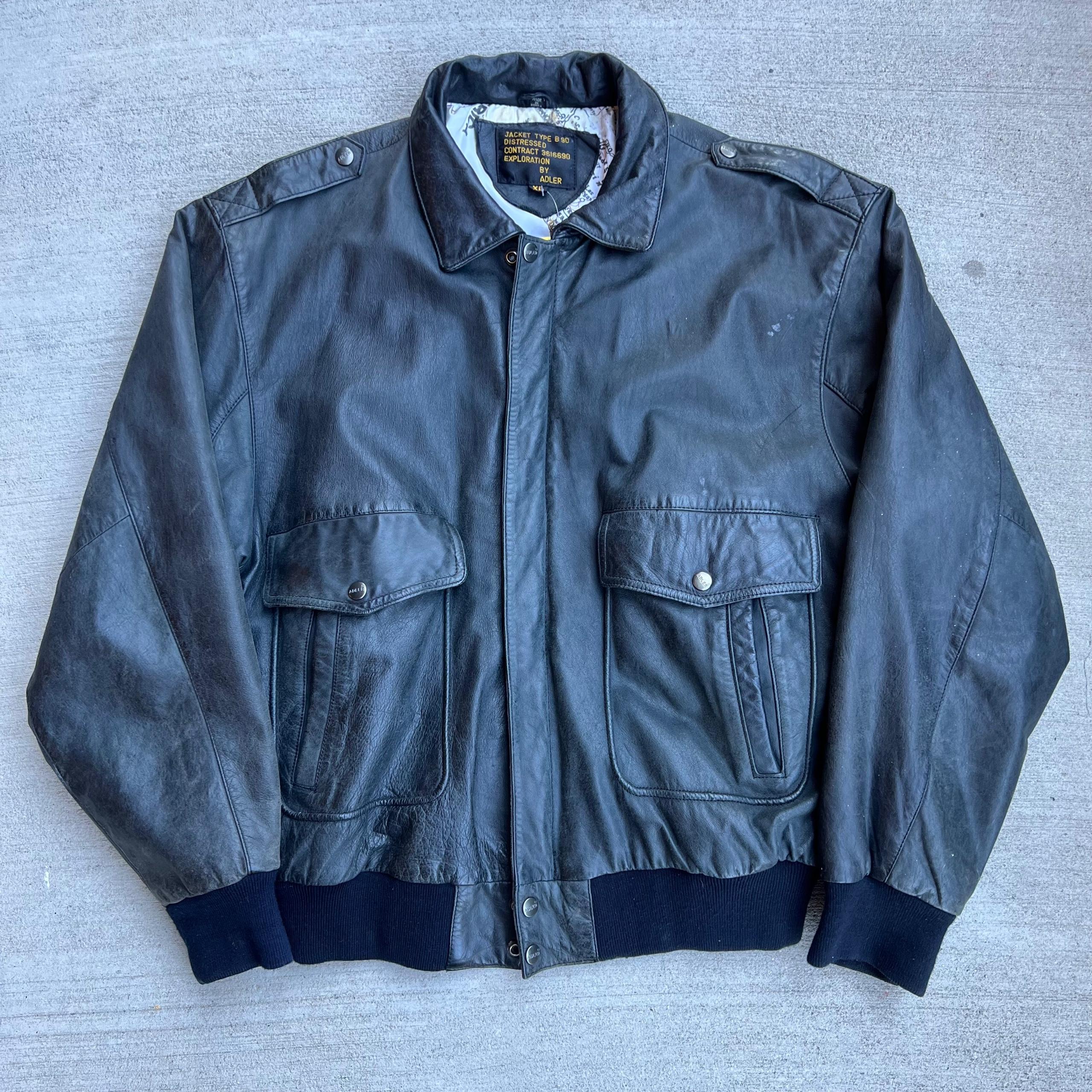 Adler Black Leather Bomber Jacket