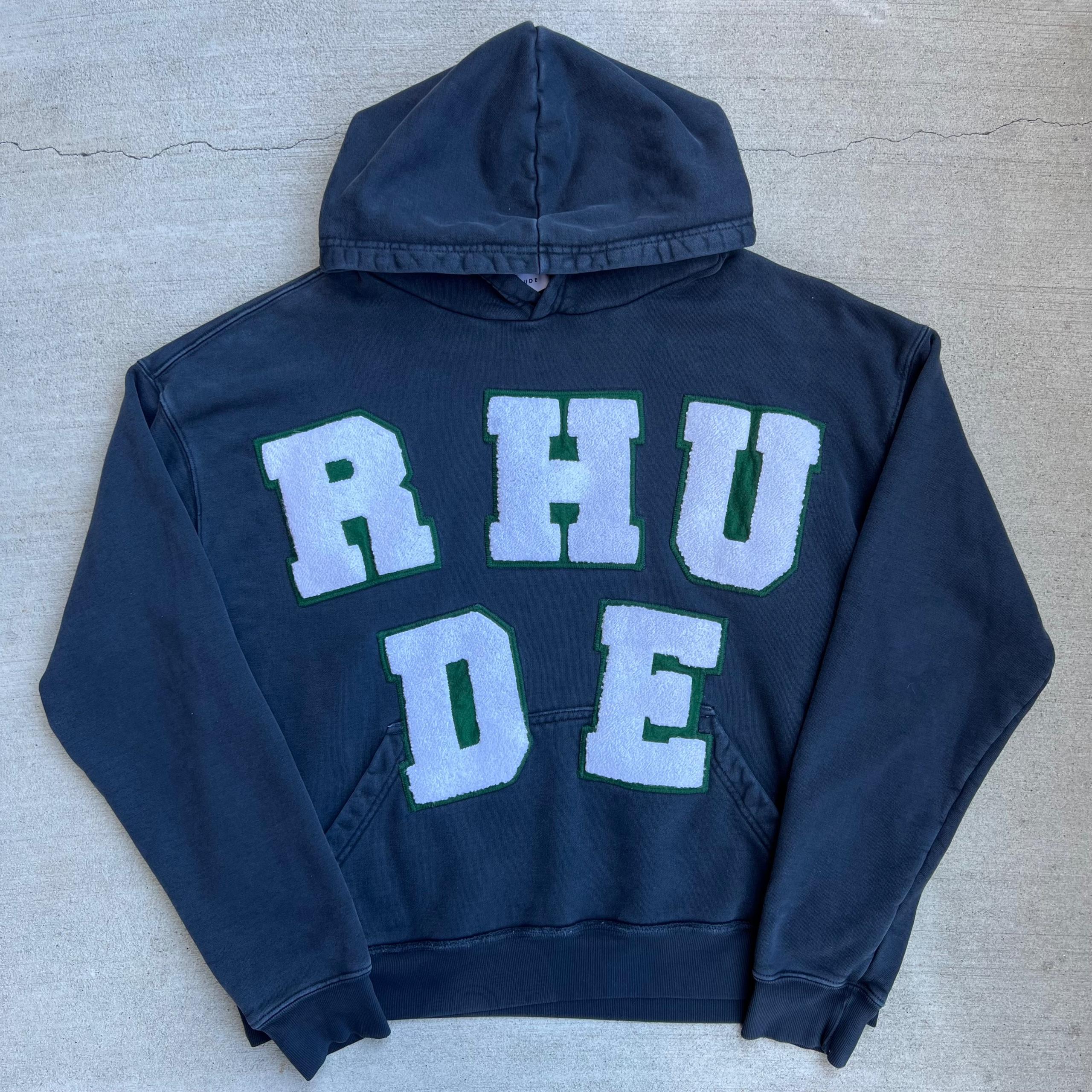 Rhude Chenille Patch Spellout Hoodie Navy